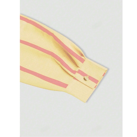 Yellow with Pink Stripes Oversized Button Down Shirt Long Sleeve - Picture 7 of 8